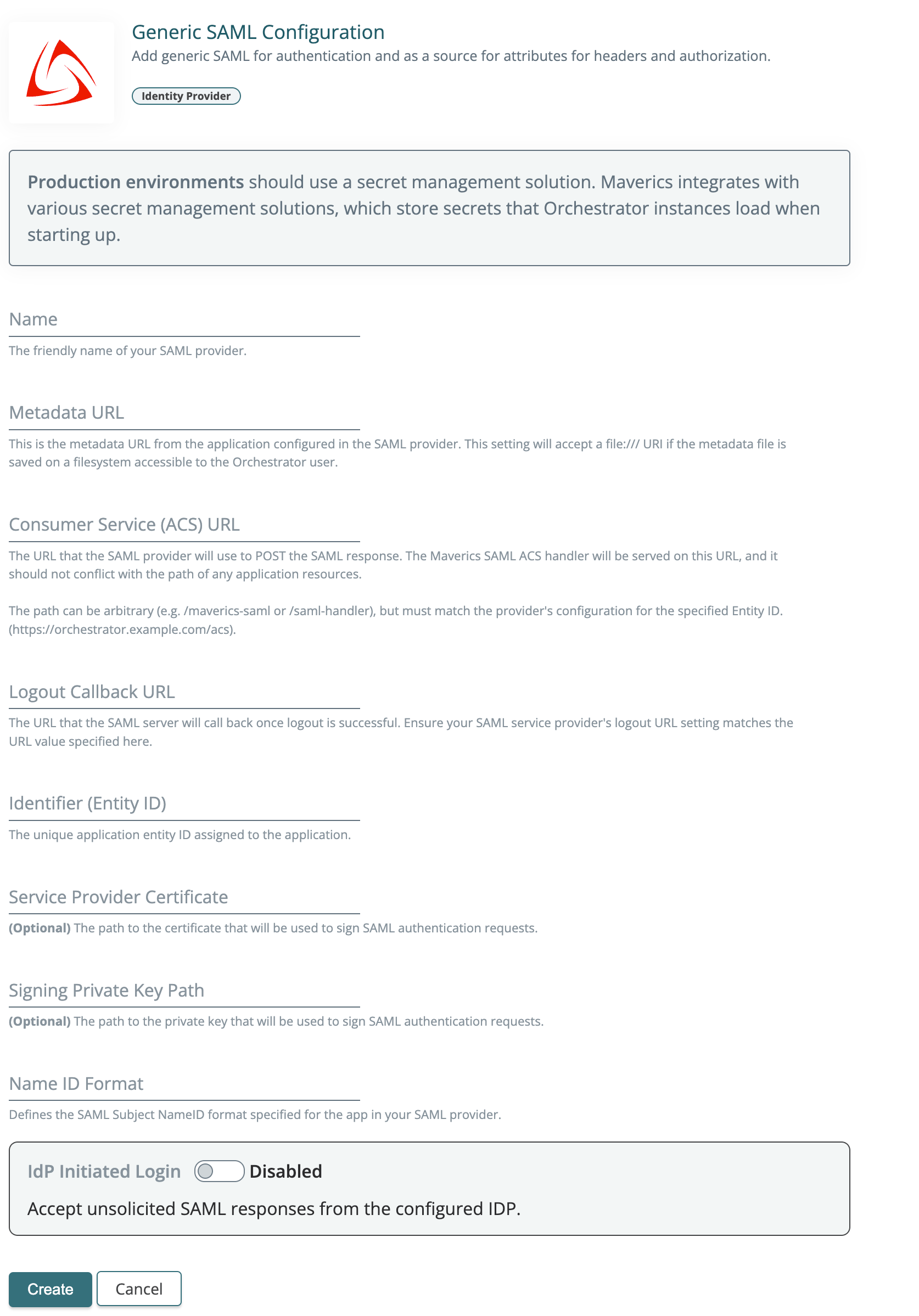 Configuration de fournisseur d’identité SAML générique