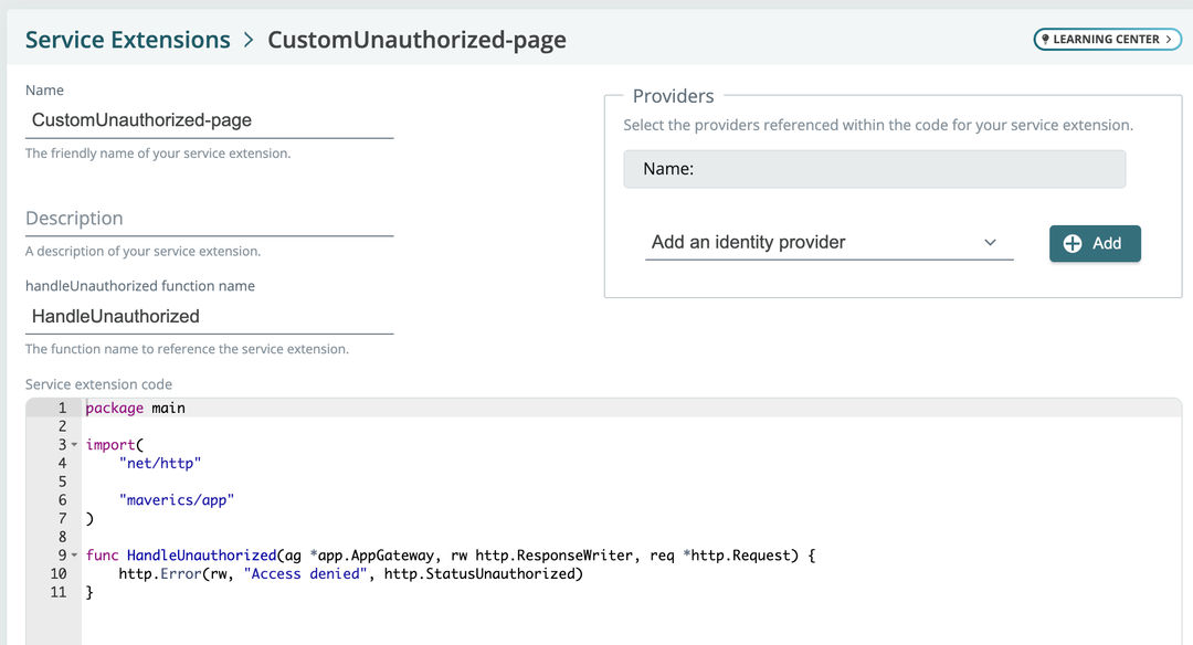 Extension de services : CustomUnauthorized-page