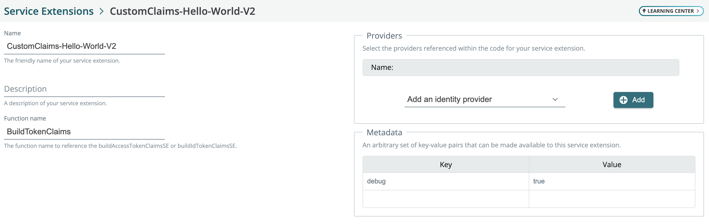 Métadonnées des extensions de services