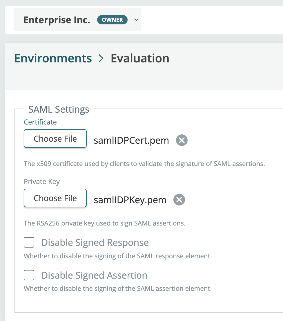 SAML provider encryption settings