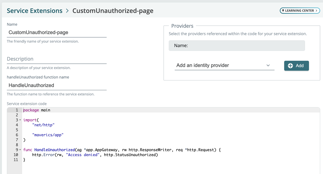Service Extension: CustomUnauthorized-page