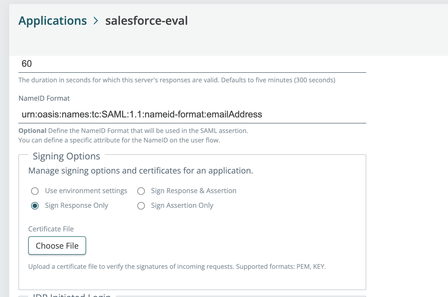 Disable SAML signing options