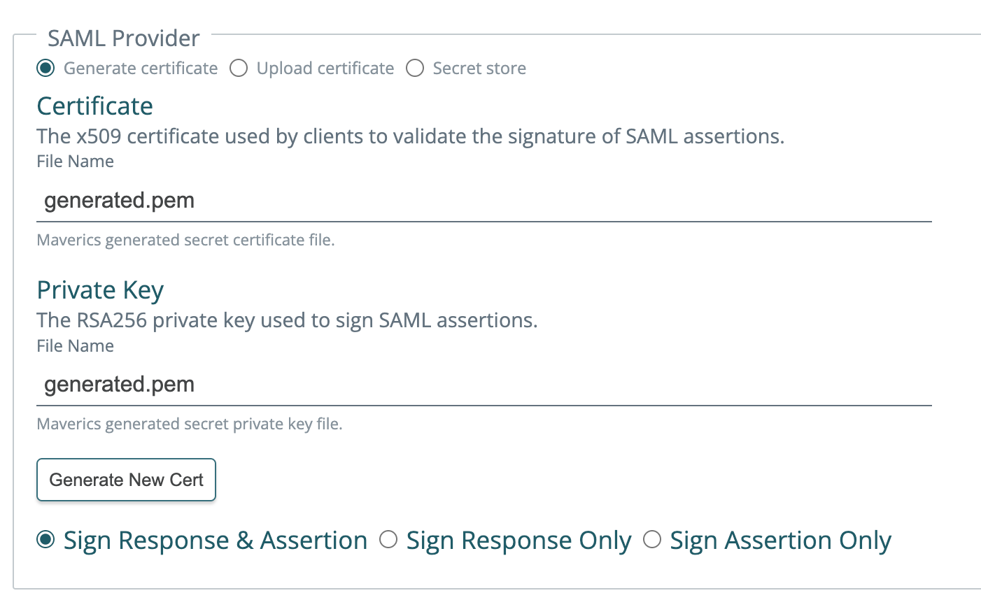 SAML signing options